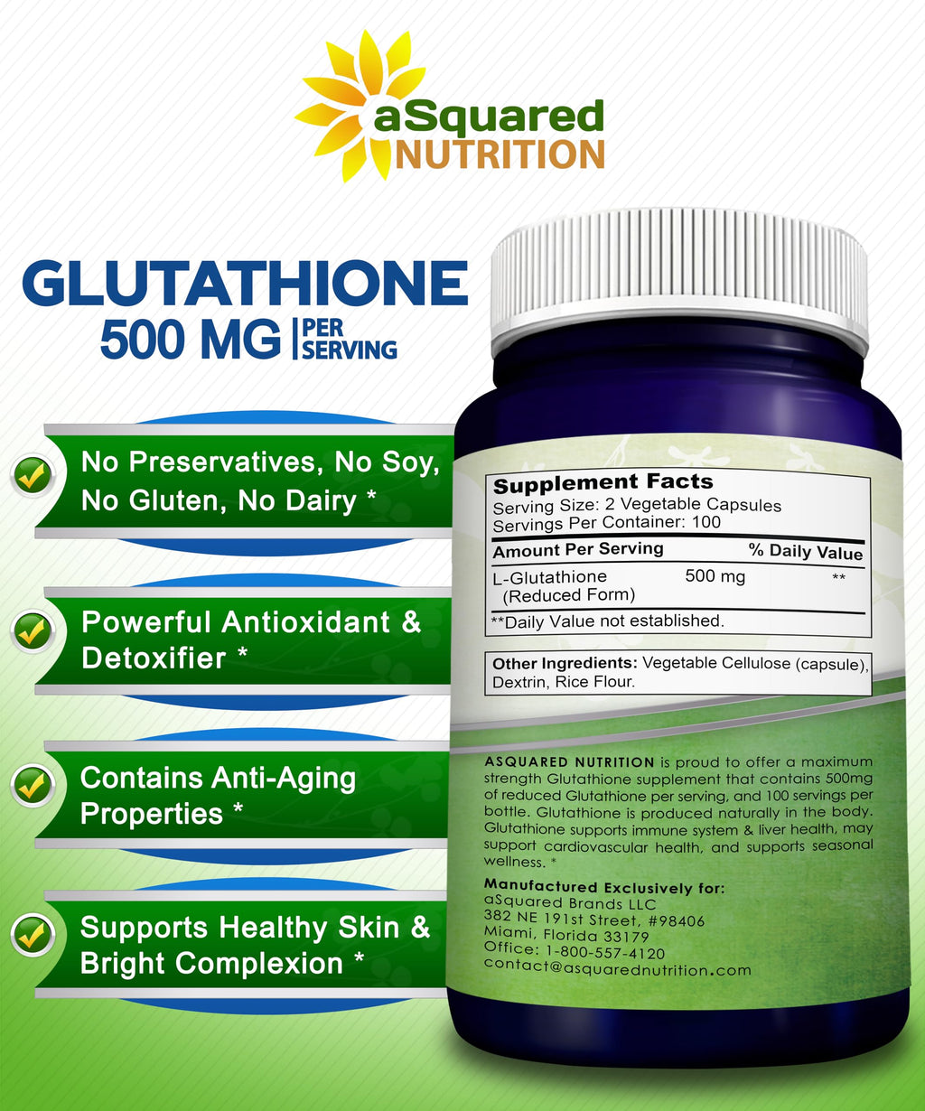 aSquared Nutrition Reduced Glutathione 500mg - 200 Capsules - image 6