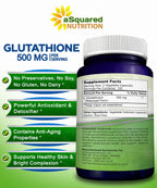 aSquared Nutrition Reduced Glutathione 500mg - 200 Capsules - image 6