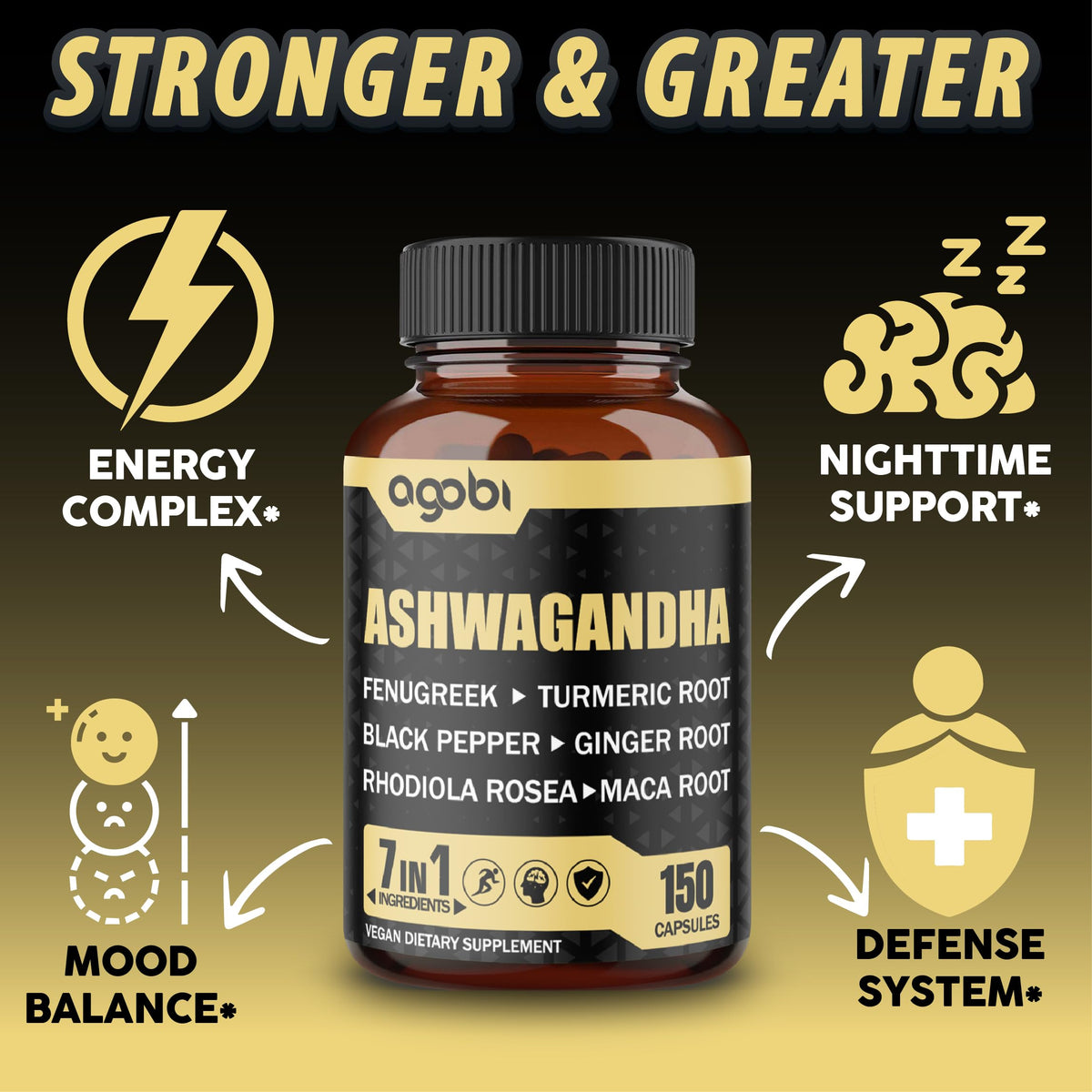 Agobi Ashwagandha Extract 7 Herbal Blend - 150 Capsules - image 3