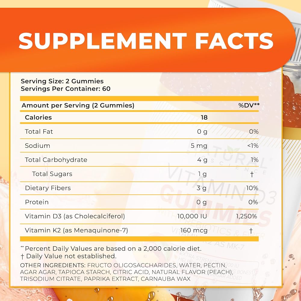 Natural BioScience Vitamin D3 10000 IU & Vitamin K2 Gummies - Extra