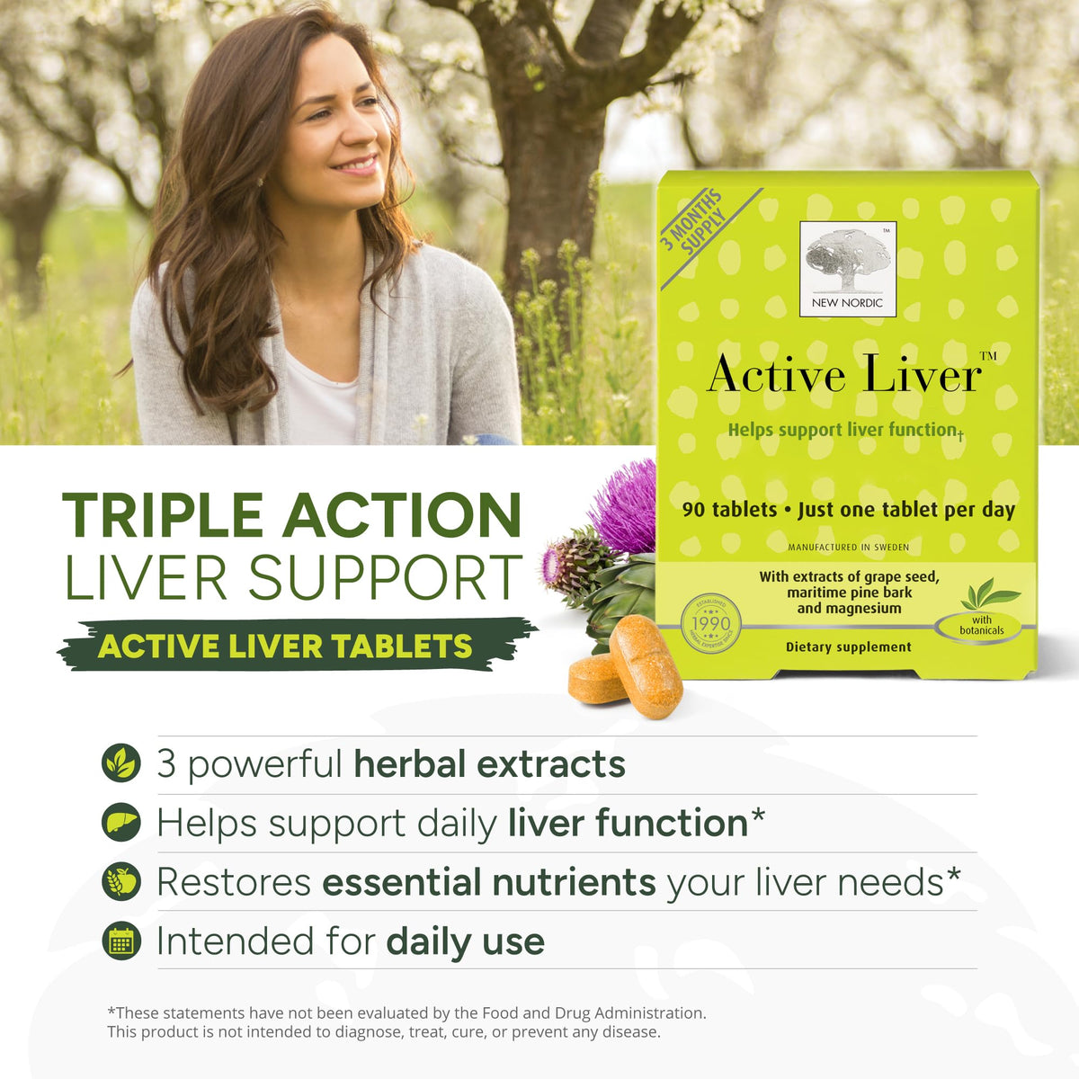 NEW NORDIC Active Liver Daily Support Supplement - 90 Tablets - image 2