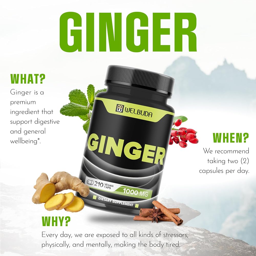 WELBUDA Ginger 1000mg Supplement with Berberine & Elderberry - 210 Capsules - image 5