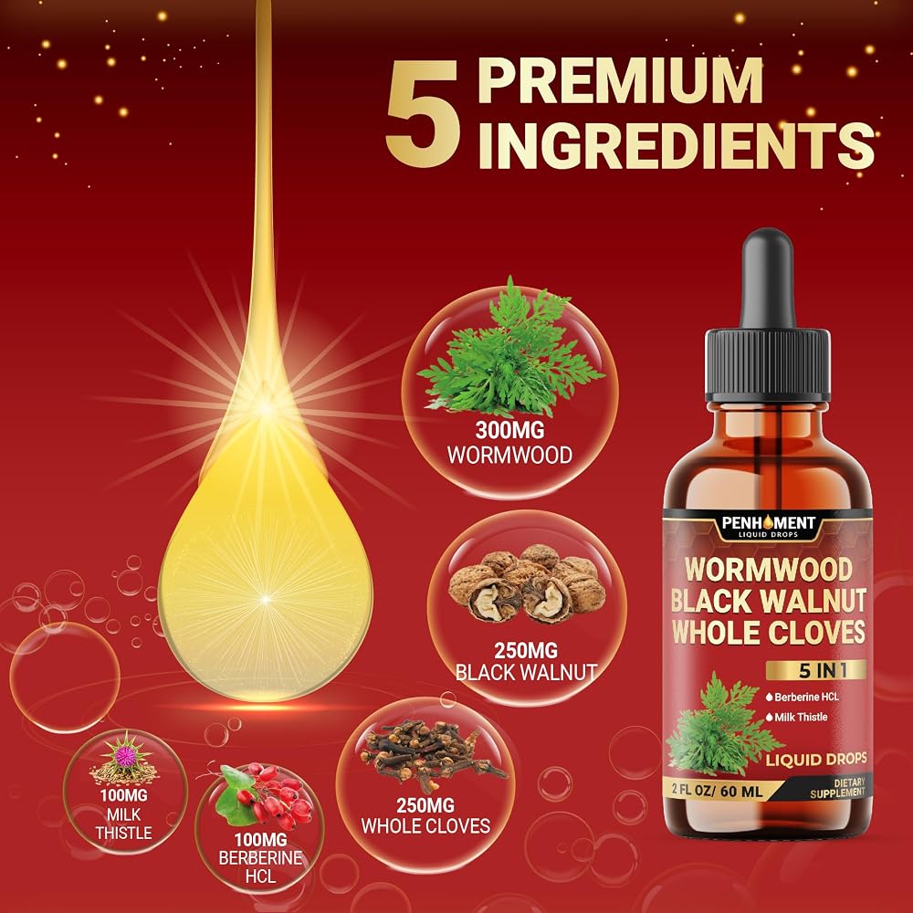 Penhoment Wormwood Liquid Drops 5-in-1 Herbal Complex - 2 Fl Oz - image 3