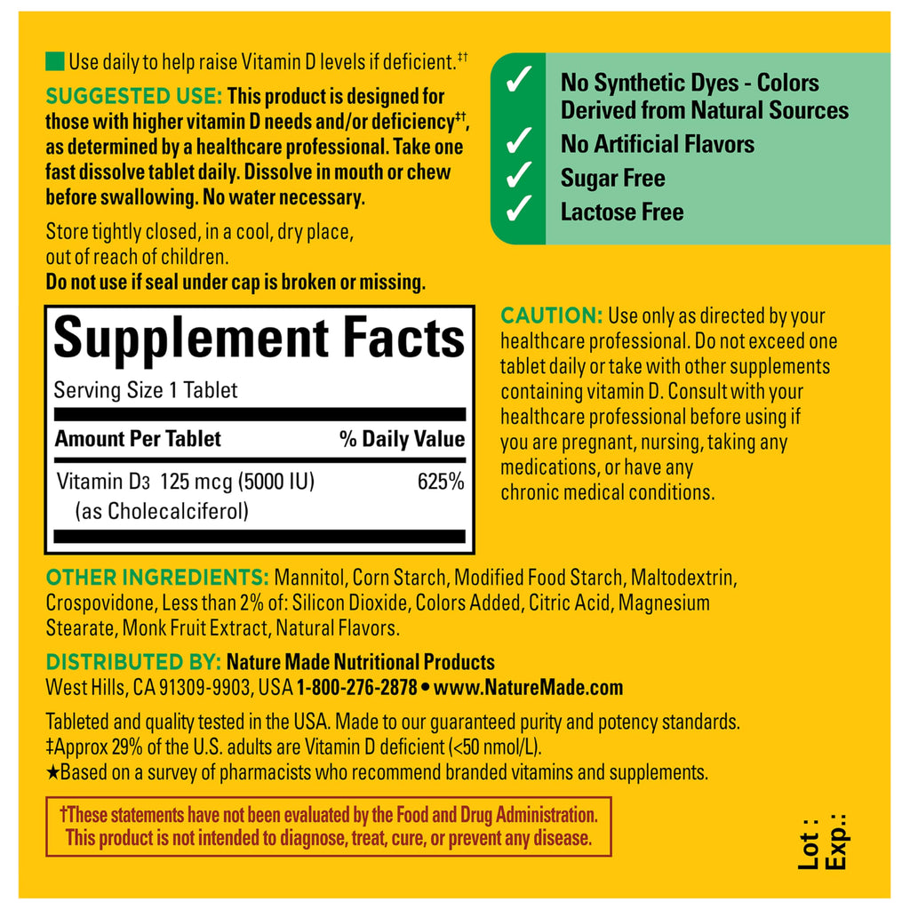 Nature Made Vitamin D3 5000 IU Fast Dissolve Tablets - 70 Tablets - image 8
