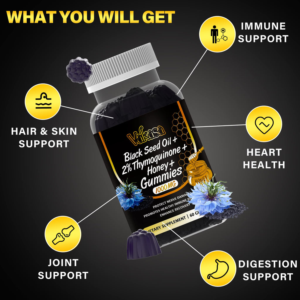 Vakasa Black Seed Oil Gummies 1000mg Immune Support - 60 Gummies - image 5