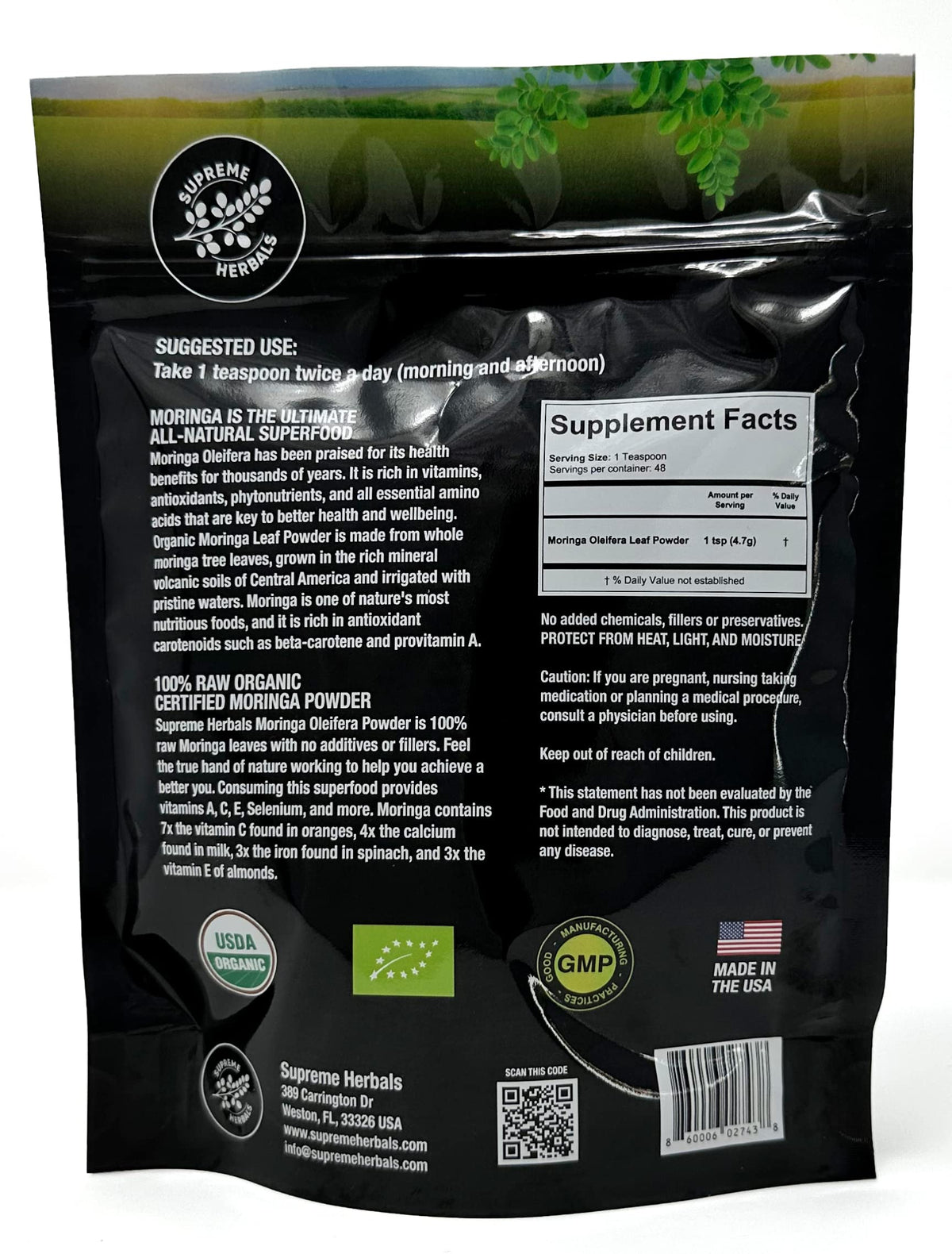 SUPREME HERBALS Moringa Leaf Powder Organic - 8 oz - image 3