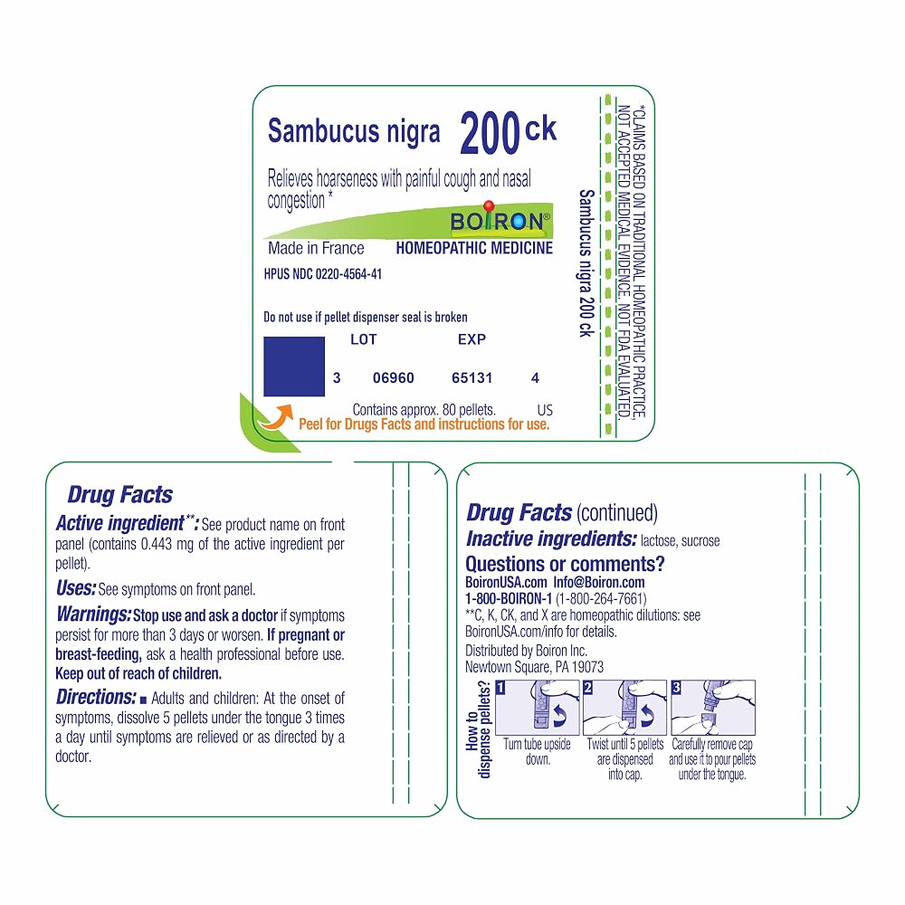 Boiron Sambucus Nigra 200Ck Homeopathic Pellets - 80 Pellets - image 9