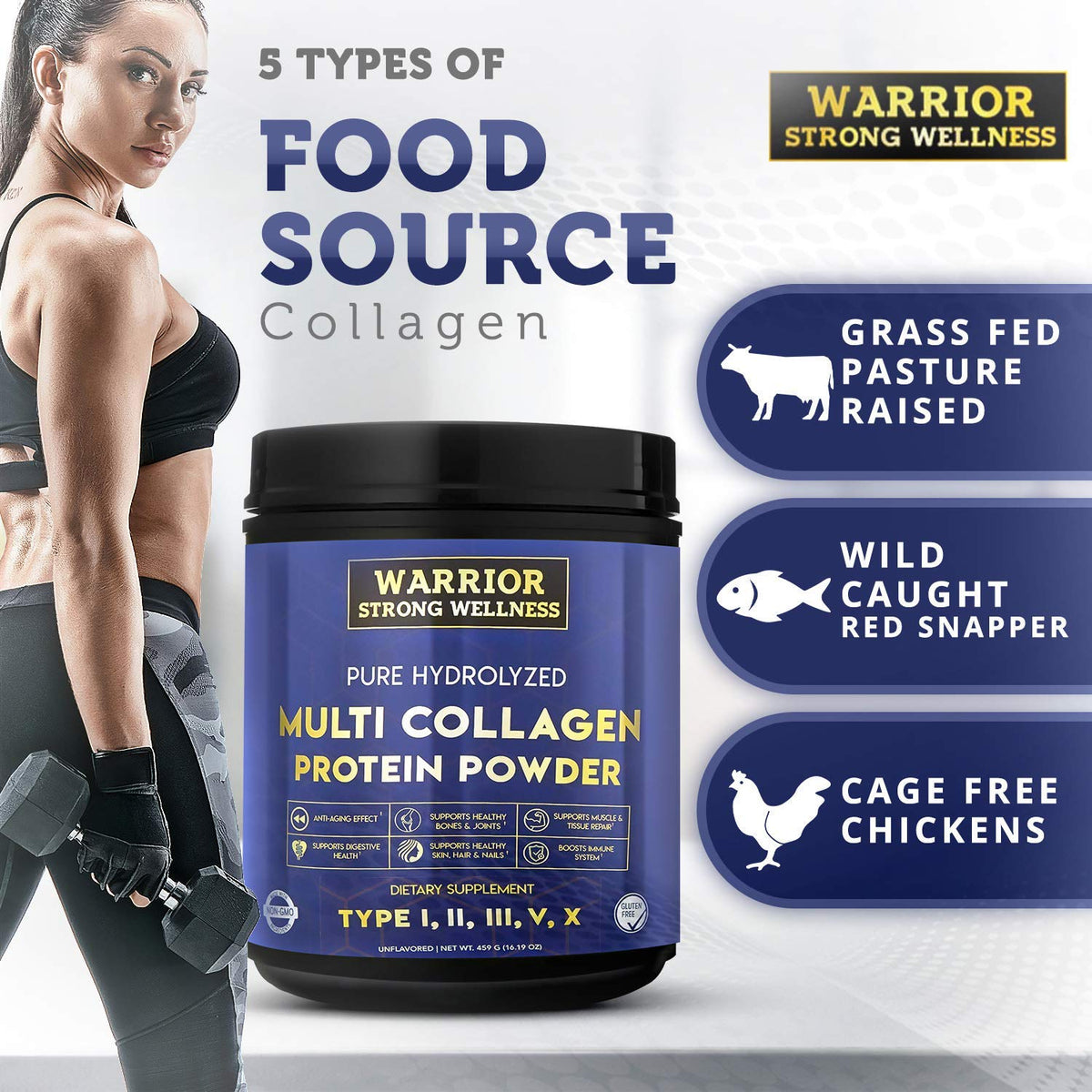 Warrior Strong Wellness Pure Hydrolyzed Multi Collagen Protein Powder - 16.19 oz - image 5