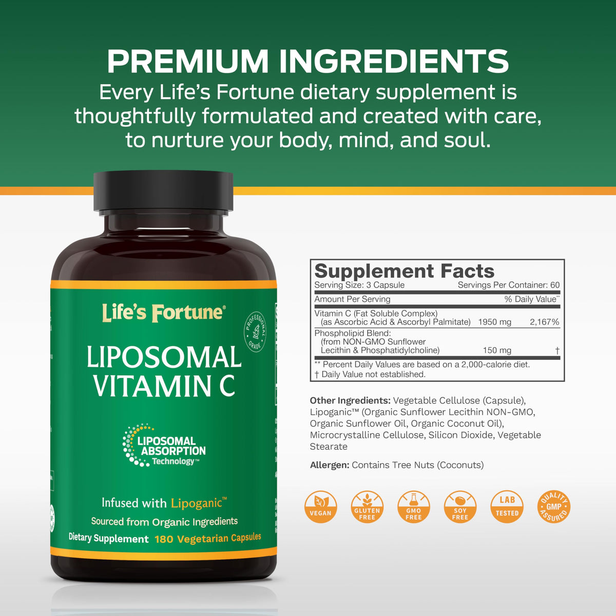 Life's Fortune Liposomal Vitamin C 2100 mg Immune Support - 180 Capsules - image 9