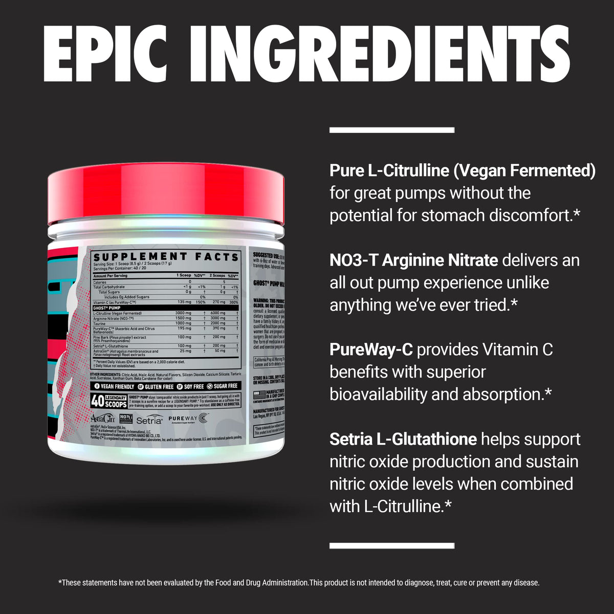 GHOST Pump, Stim-Free Nitric Oxide Powder, 40 Servings