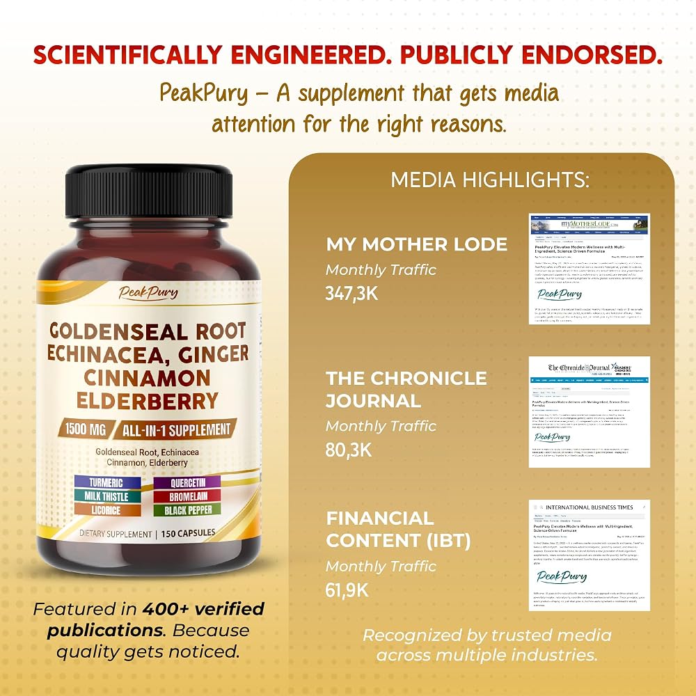 PeakPury Goldenseal Root 1500 mg with Echinacea - 150 Capsules - image 7