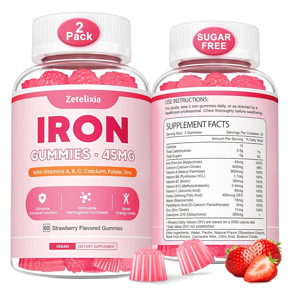 Zetelixia Iron Supplement Gummies for Women Men