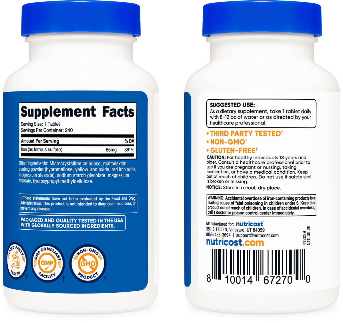 Nutricost Iron Ferrous Sulfate 65mg - 240 Tablets - image 6