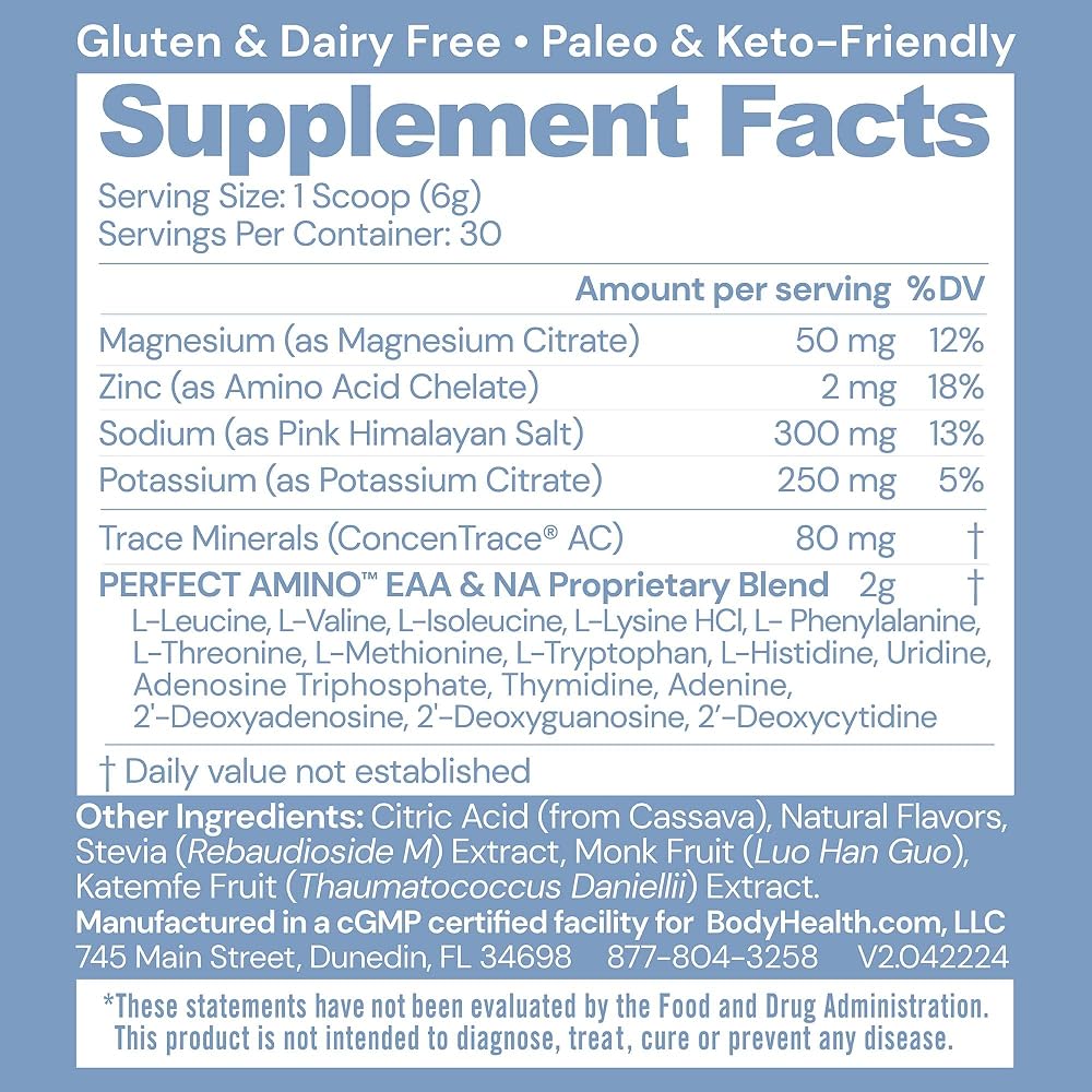 BodyHealth PerfectAmino Electrolytes Powder No Sugar