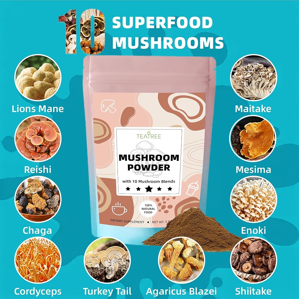 TEATREE 10 Mushrooms Powder for Focus & Energy - 100g - image 3