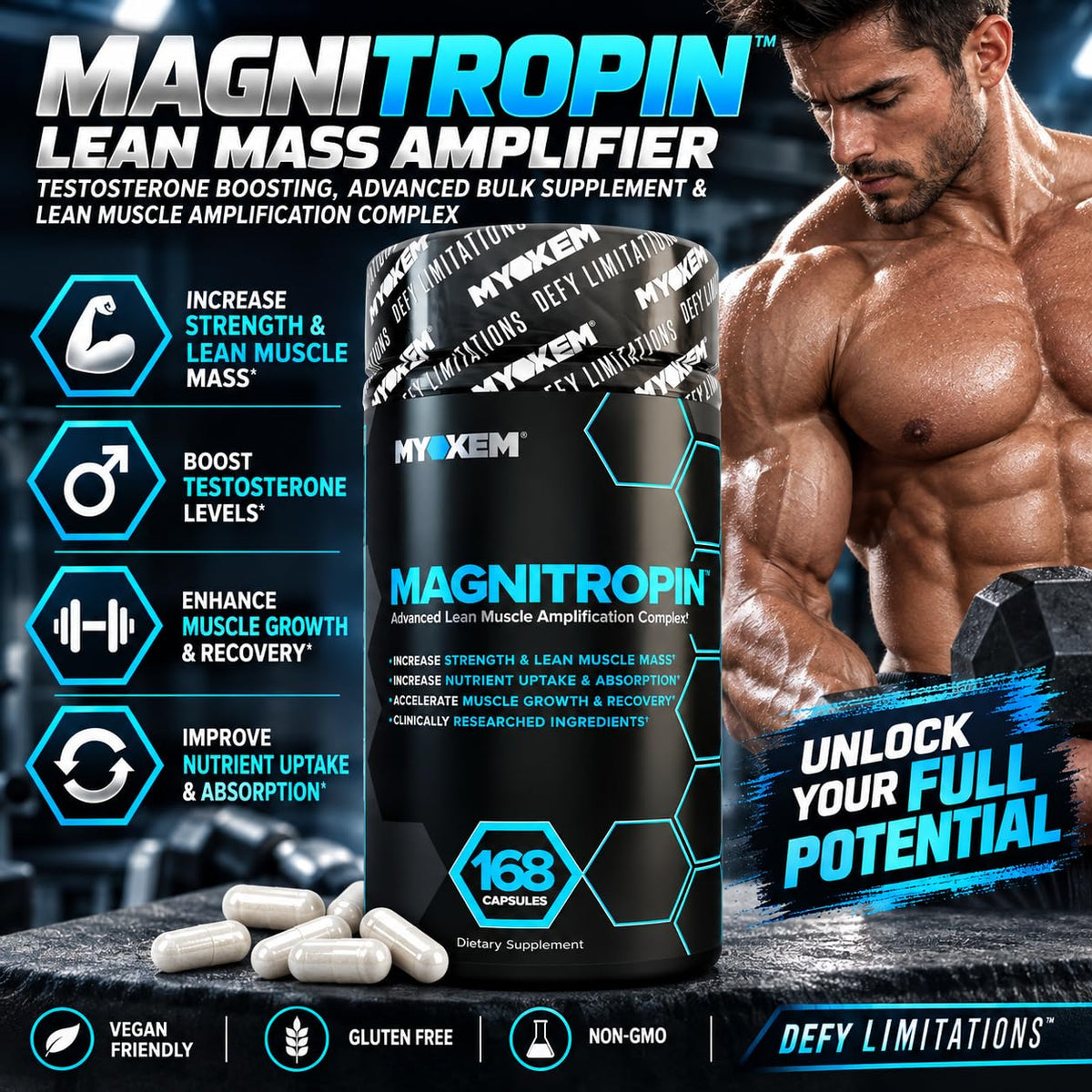 MYOKEM Magnitropin Lean Mass Gainer Testosterone Booster - 168 Capsules - image 2