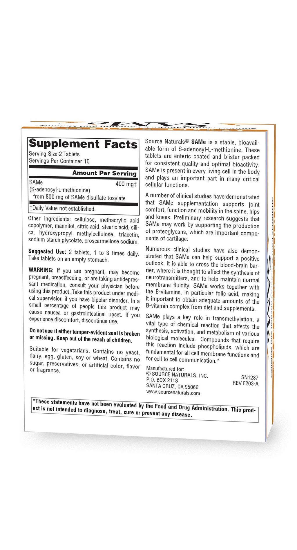 Source Naturals SAMe 400 mg - 20 Enteric Coated Tablets - image 2