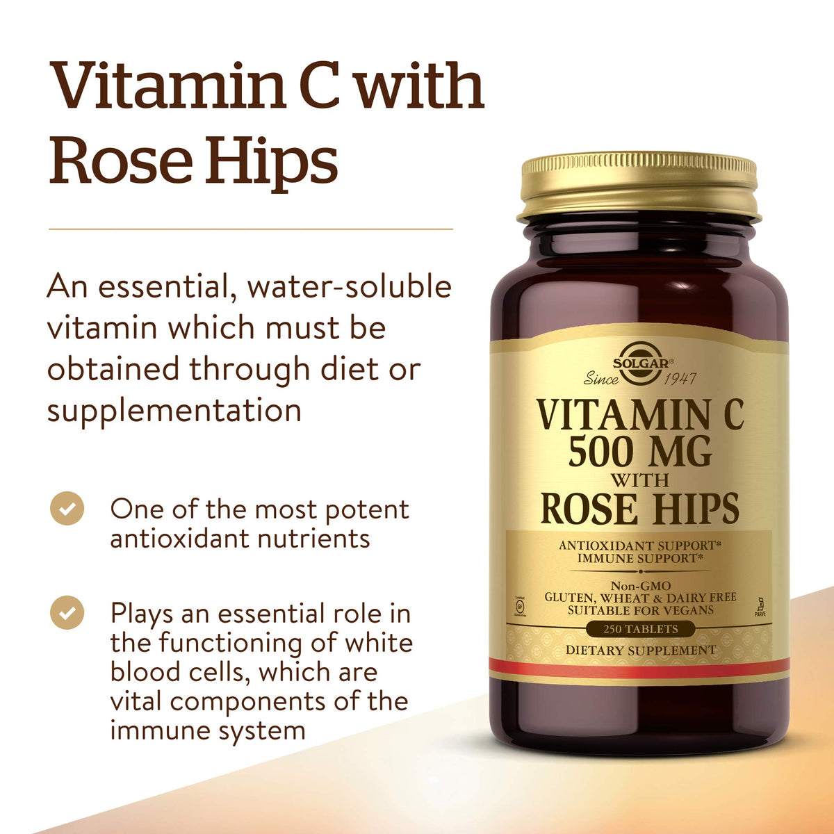 Solgar Vitamin C 500 mg with Rose Hips - 250 Tablets - image 3