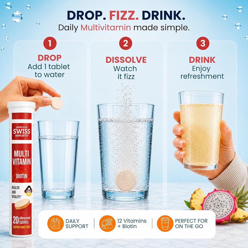 Swiss Imports Effervescent Multivitamins + Biotin for Wellness
