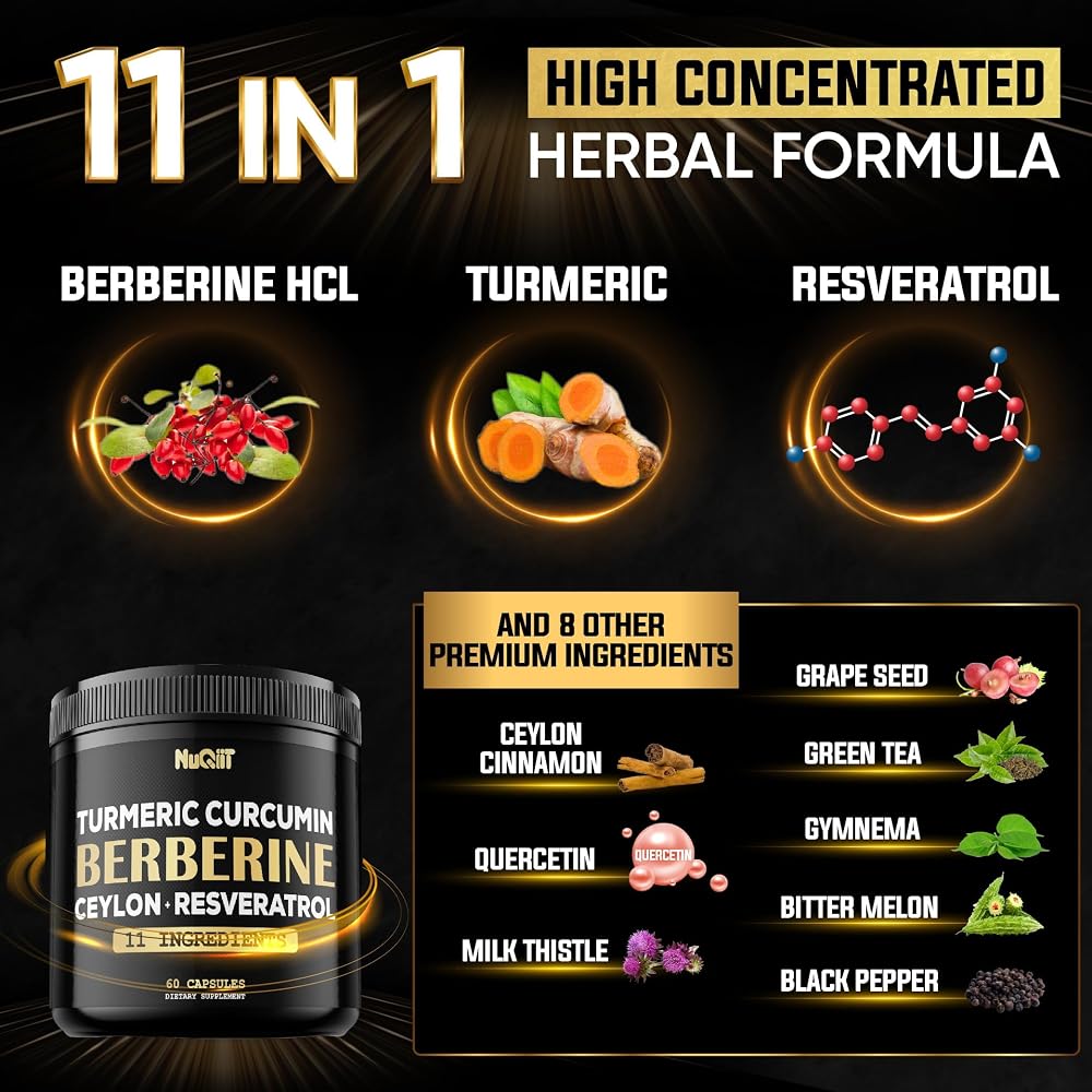 NUQIIT Berberine Supplement with Turmeric & Resveratrol - 60 Capsules - image 2