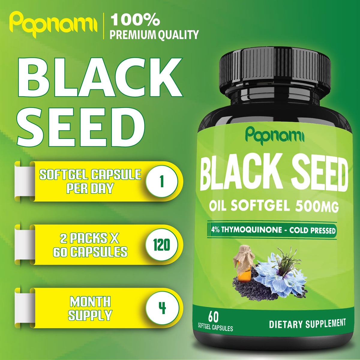 Papnami Black Seed Oil Softgels 500mg - 120 Capsules - image 2