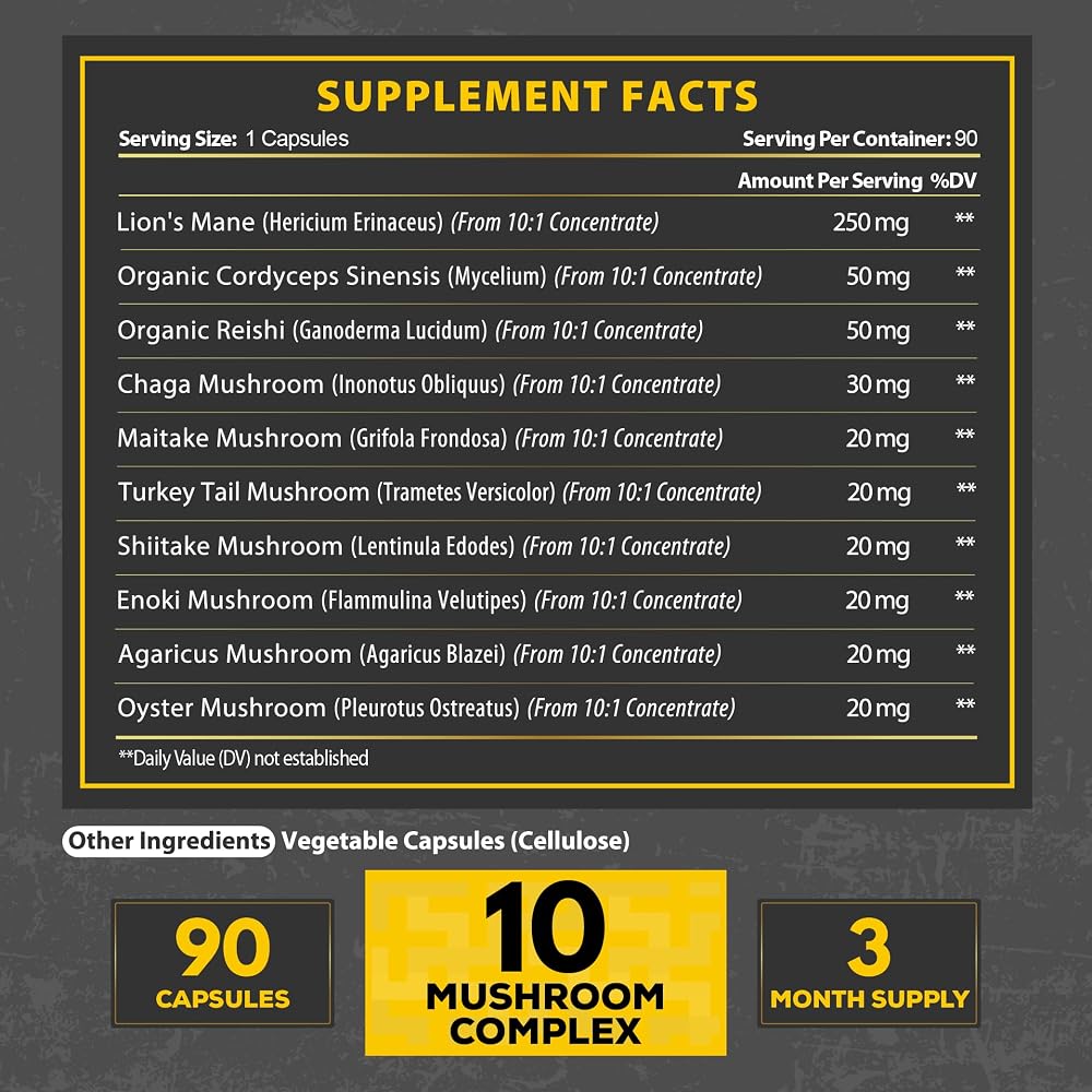 Satoomi 10-in-1 Mushroom Supplement Complex for Memory & Focus - 90 Capsules - image 2