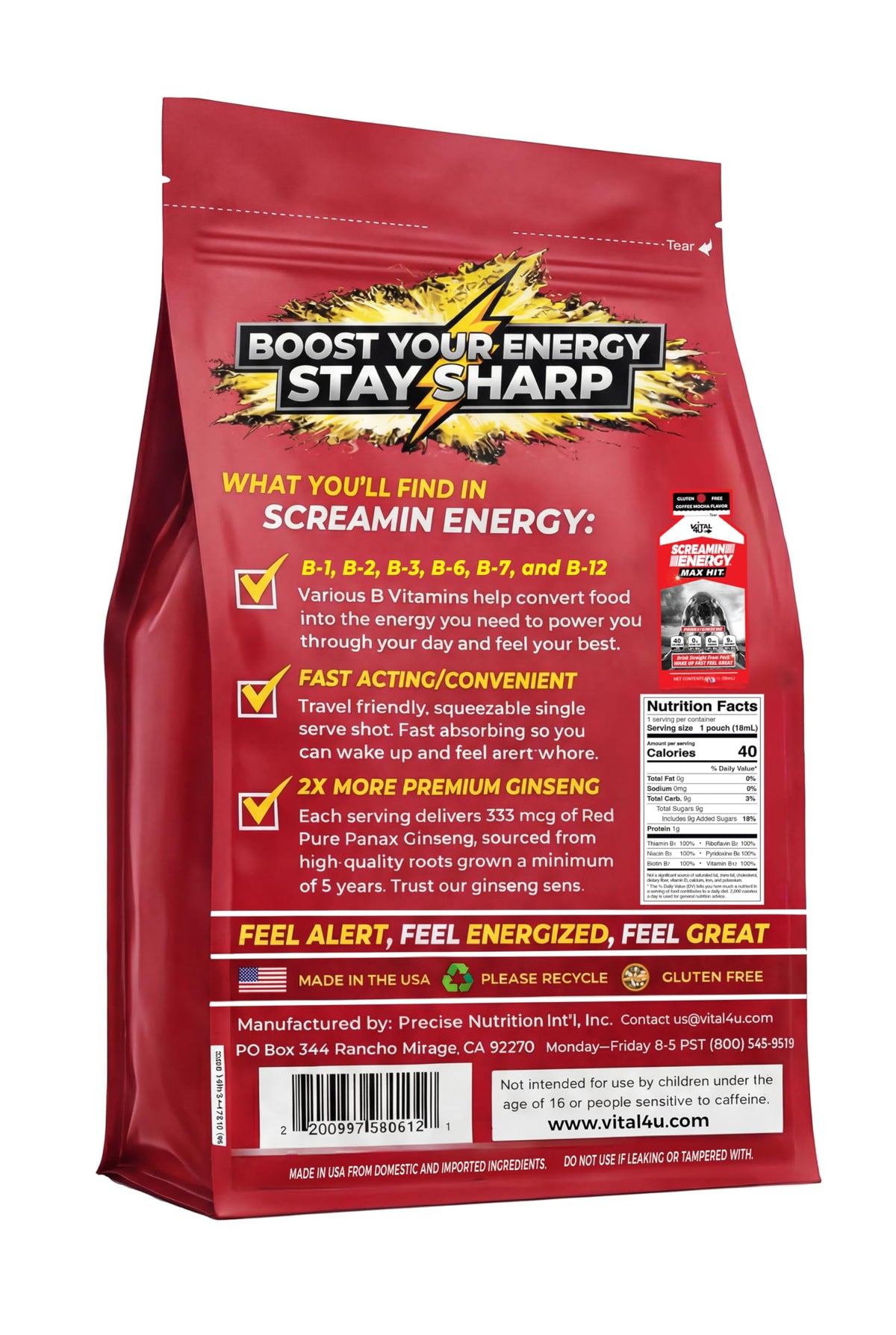 VITAL 4U Screamin Energy Max Hit Coffee Mocha Energy Shots - 24 Count - image 4