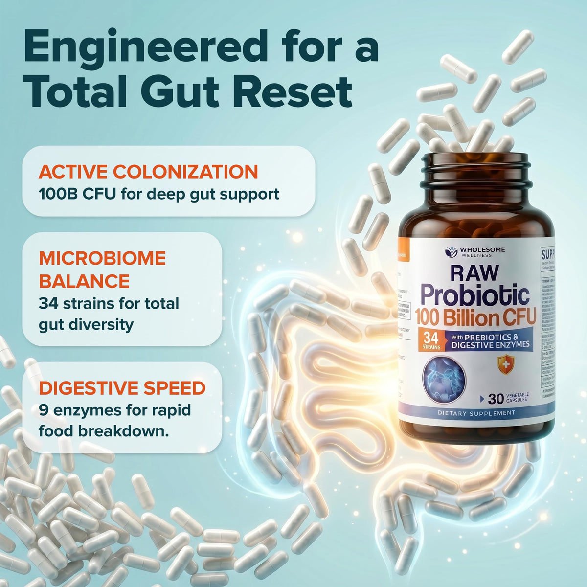 Wholesome Wellness Organic Raw Probiotics 100 Billion CFU - 30 Capsules - image 4