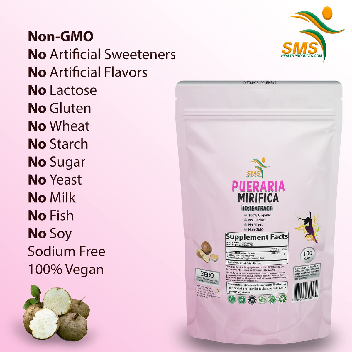 SMSHEALTHPRODUCTS.com Pueraria Mirifica 1000mg Extract - 100 Capsules - image 3