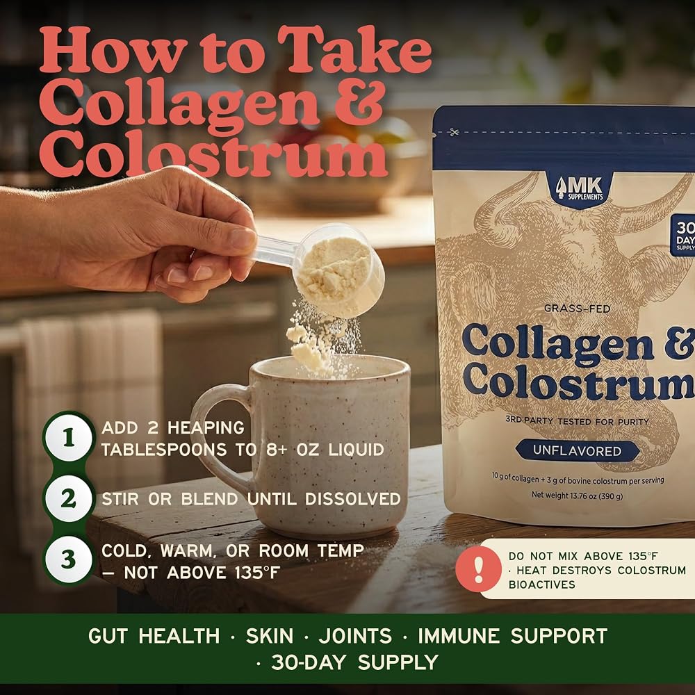 MK Supplements Grass-Fed Collagen & Colostrum Supplement