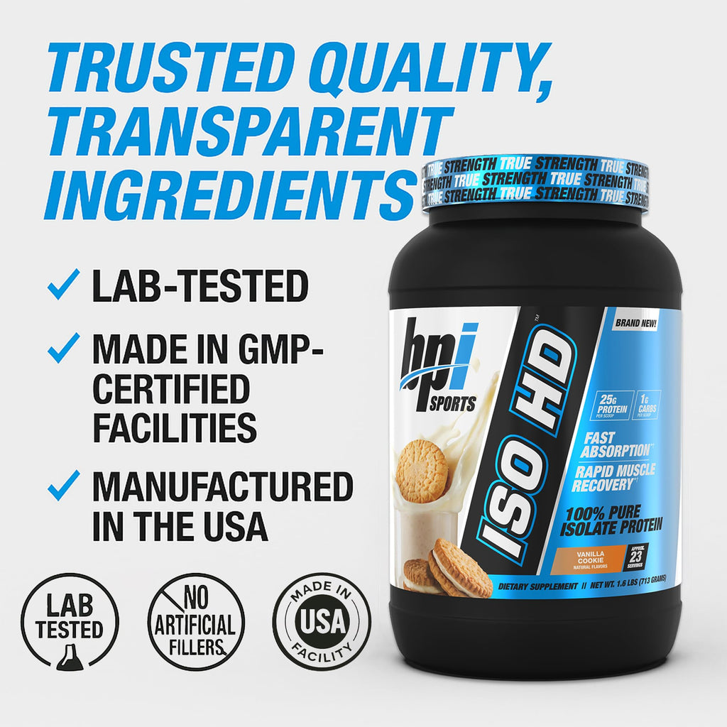 BPI Sports ISO HD Isolate Protein Powder Vanilla Cookie - 23 Servings - image 6