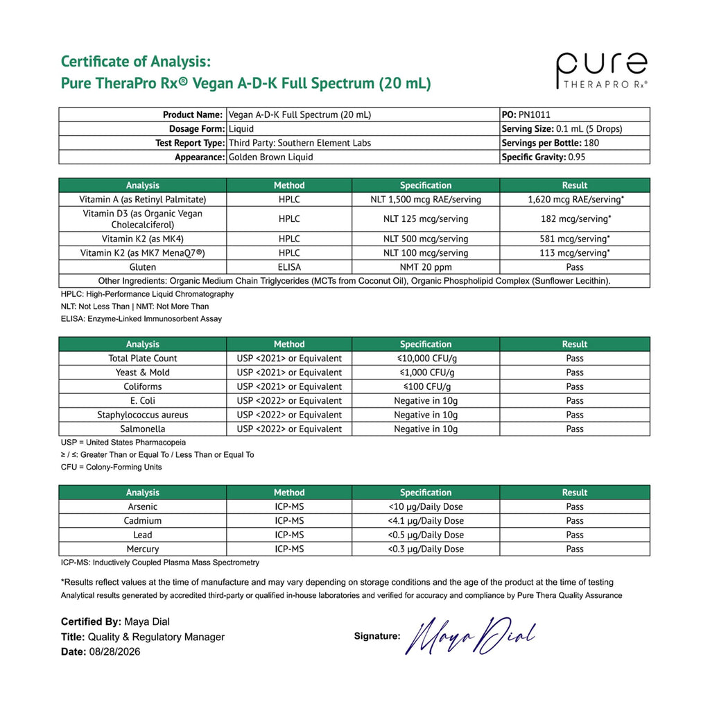 Pure Therapro Rx Vegan A-D-K “Full Spectrum" Drops for Best Absorption