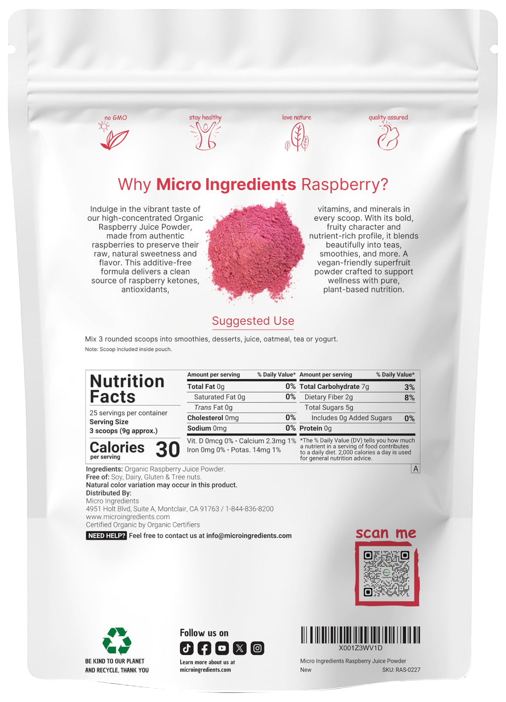 Micro Ingredients Organic Raspberry Juice Powder - 8 oz - image 2