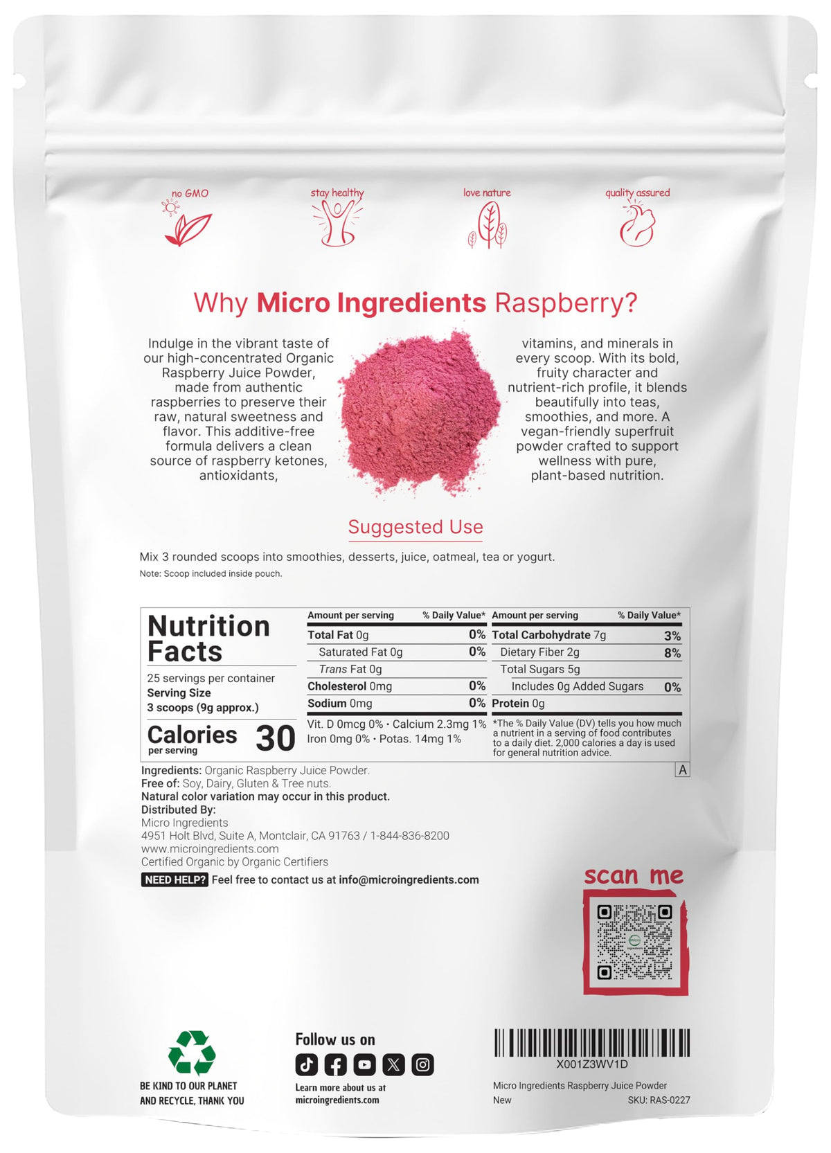 Micro Ingredients Organic Raspberry Juice Powder - 8 oz - image 2