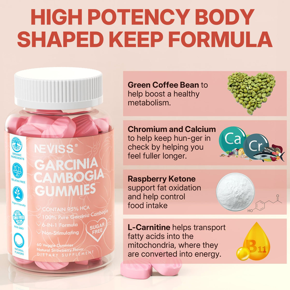 NEVISS Garcinia Cambogia Gummies 1000mg with L-Carnitine - 60 Gummies - image 6