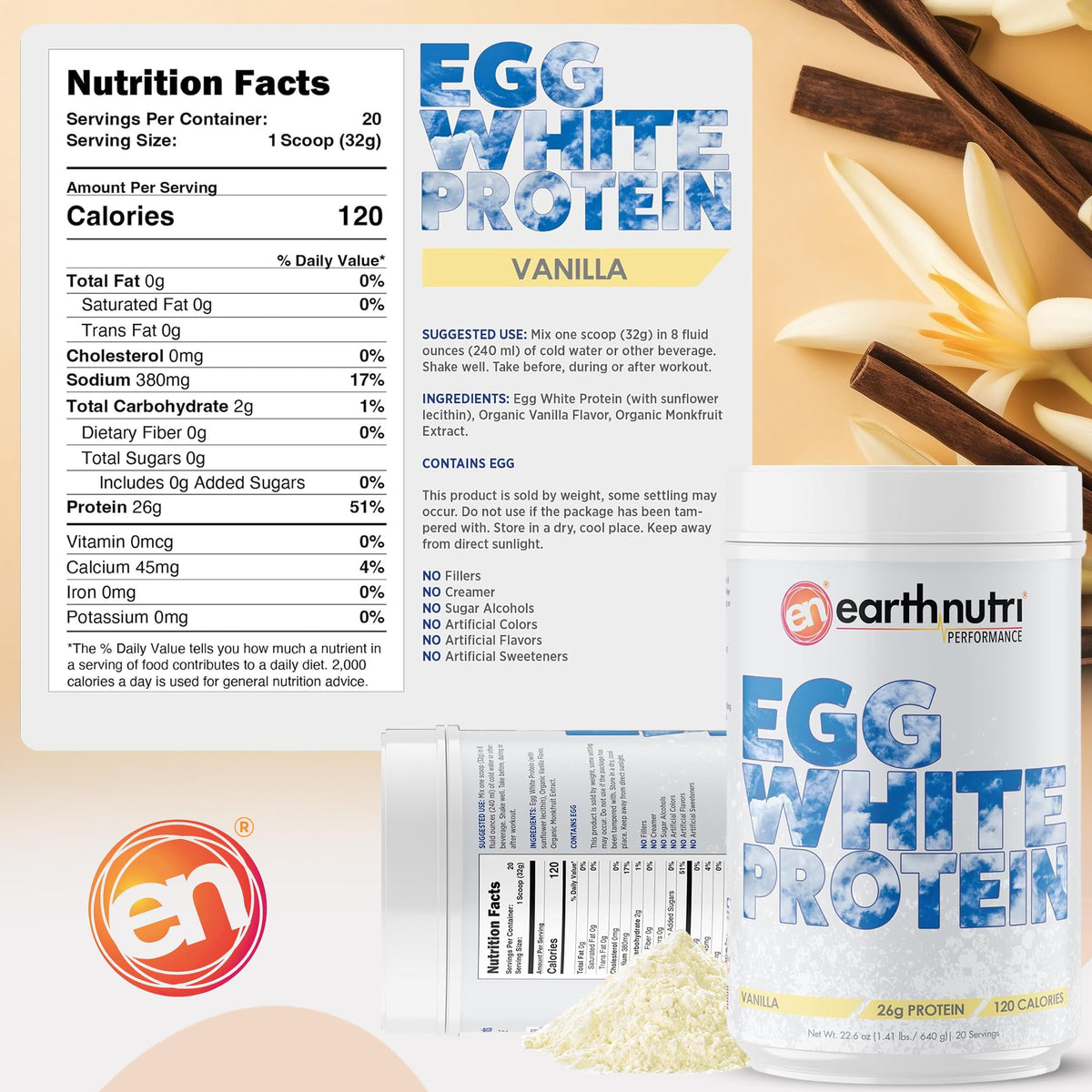 EarthNutri Egg White Protein Powder Vanilla - 20 Servings - image 4