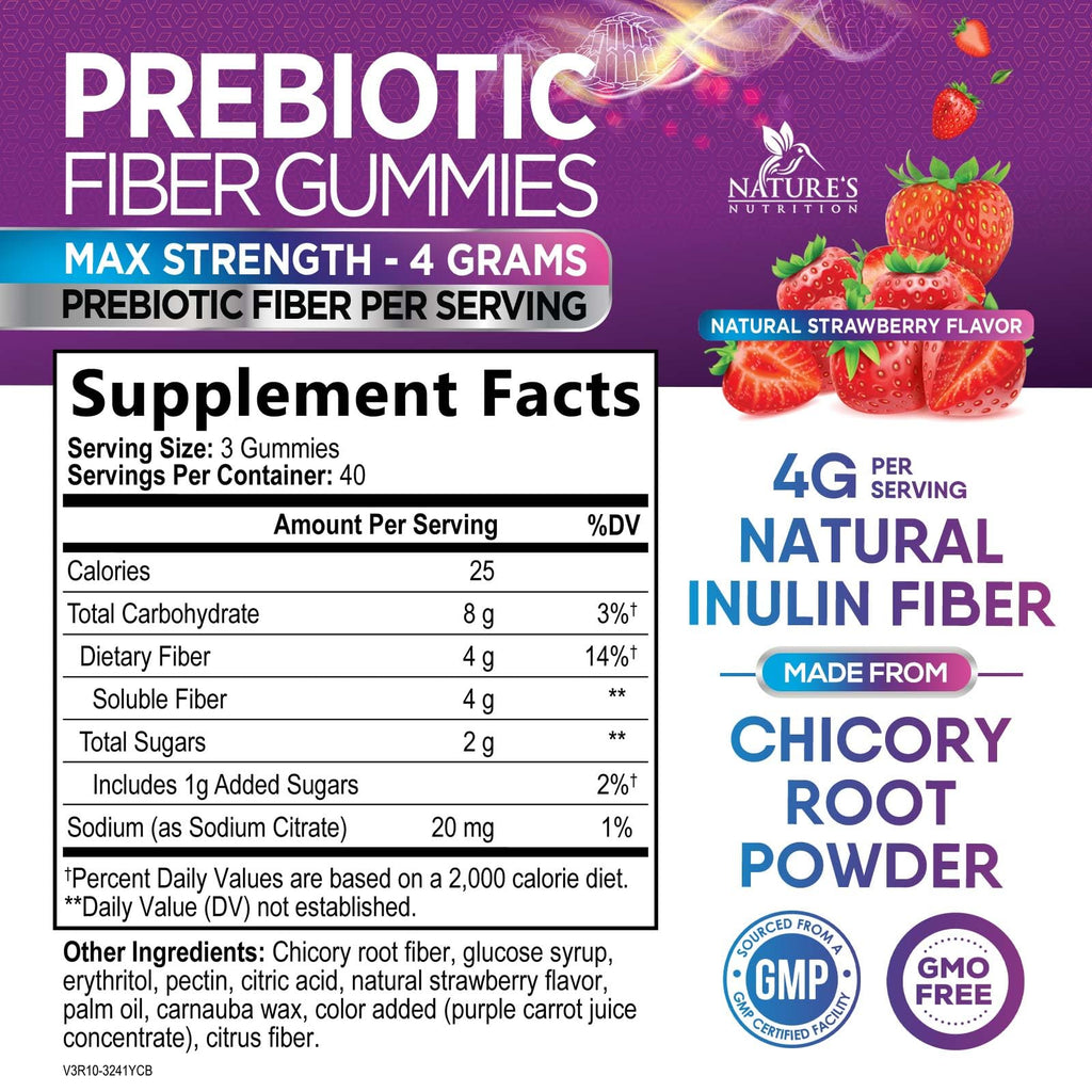 Nature's Nutrition Fiber Gummies 4g - Premium Prebiotic Plant Based