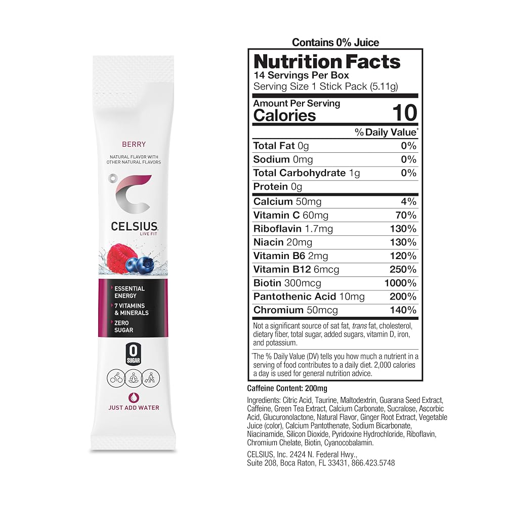 CELSIUS On-The-Go Berry Powder Sticks Energy - 14 Sticks - image 3