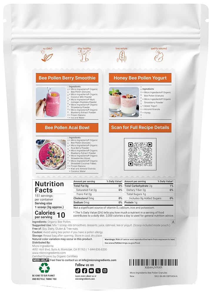 Micro Ingredients Organic Bee Pollen Granules - 1 lb - image 2