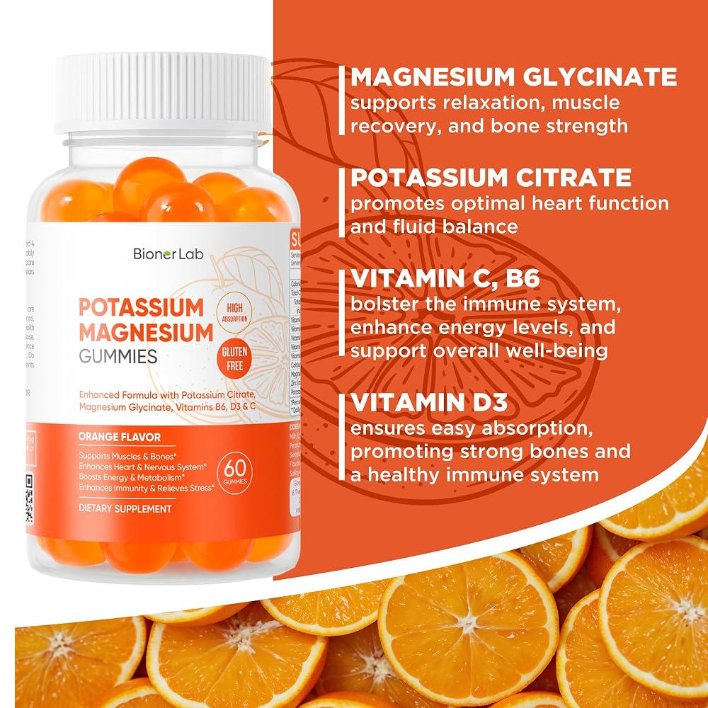 BionerLab Potassium Magnesium Gummies with Vitamin D3 B6 C - 60 Count - image 2