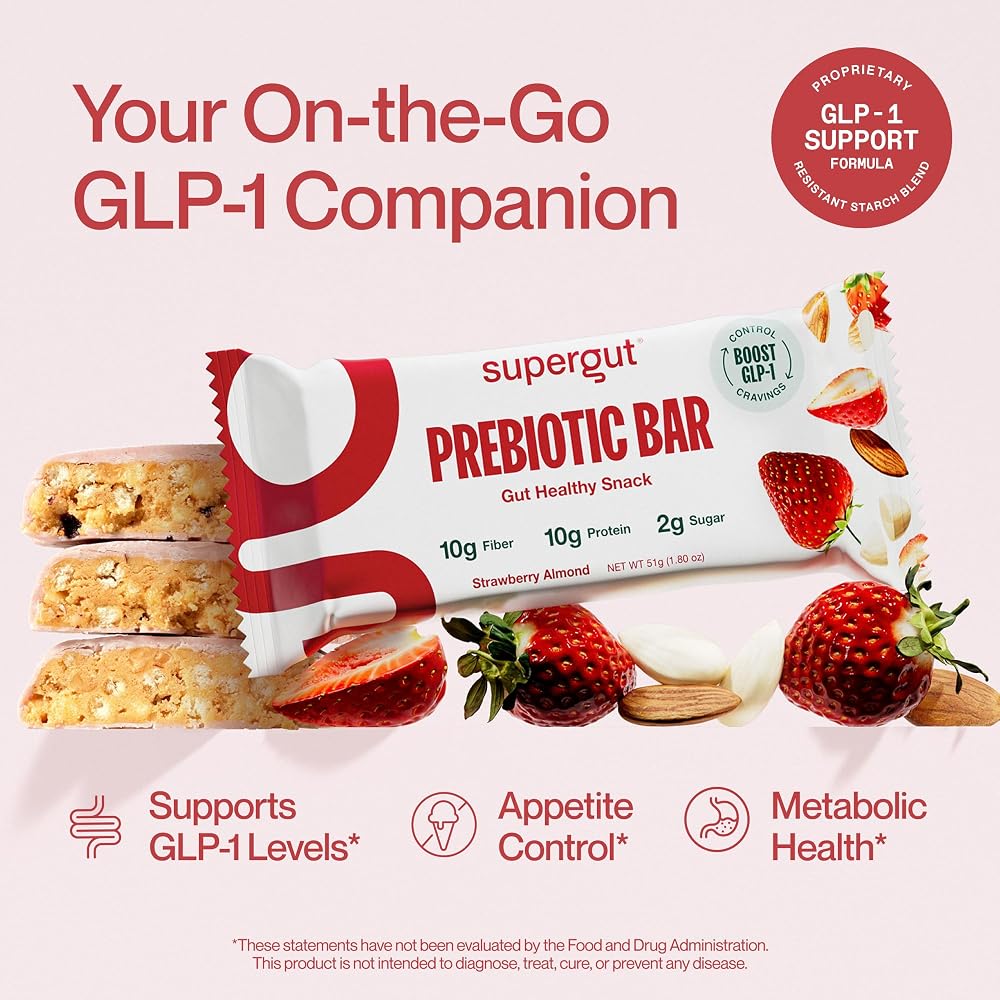 Supergut GLP-1 Boosting Prebiotic Bars Strawberry Almond - 12 Count - image 3