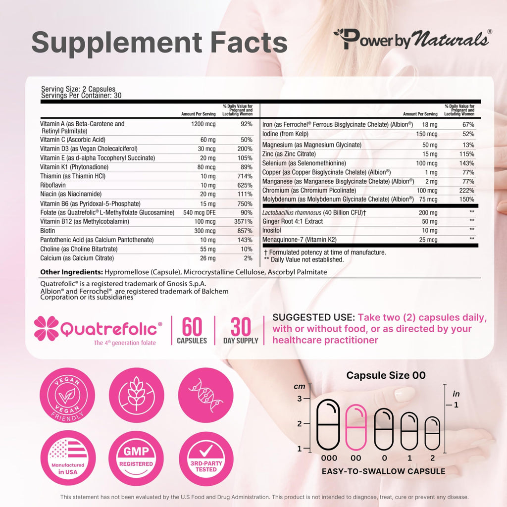 Power By Naturals Methyl Prenatal with Probiotics - 60 Capsules - image 2