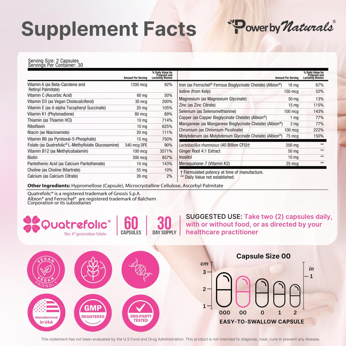 Power By Naturals Methyl Prenatal with Probiotics - 60 Capsules - image 2