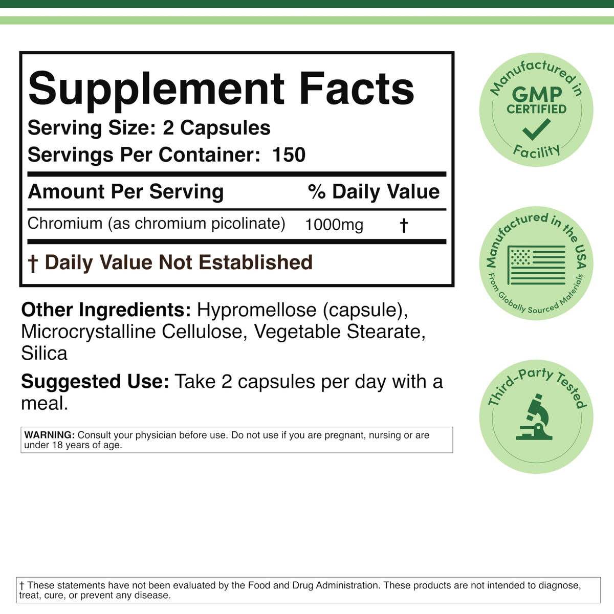 Double Wood Supplements Chromium Picolinate 1000mcg - 300 Capsules - image 2