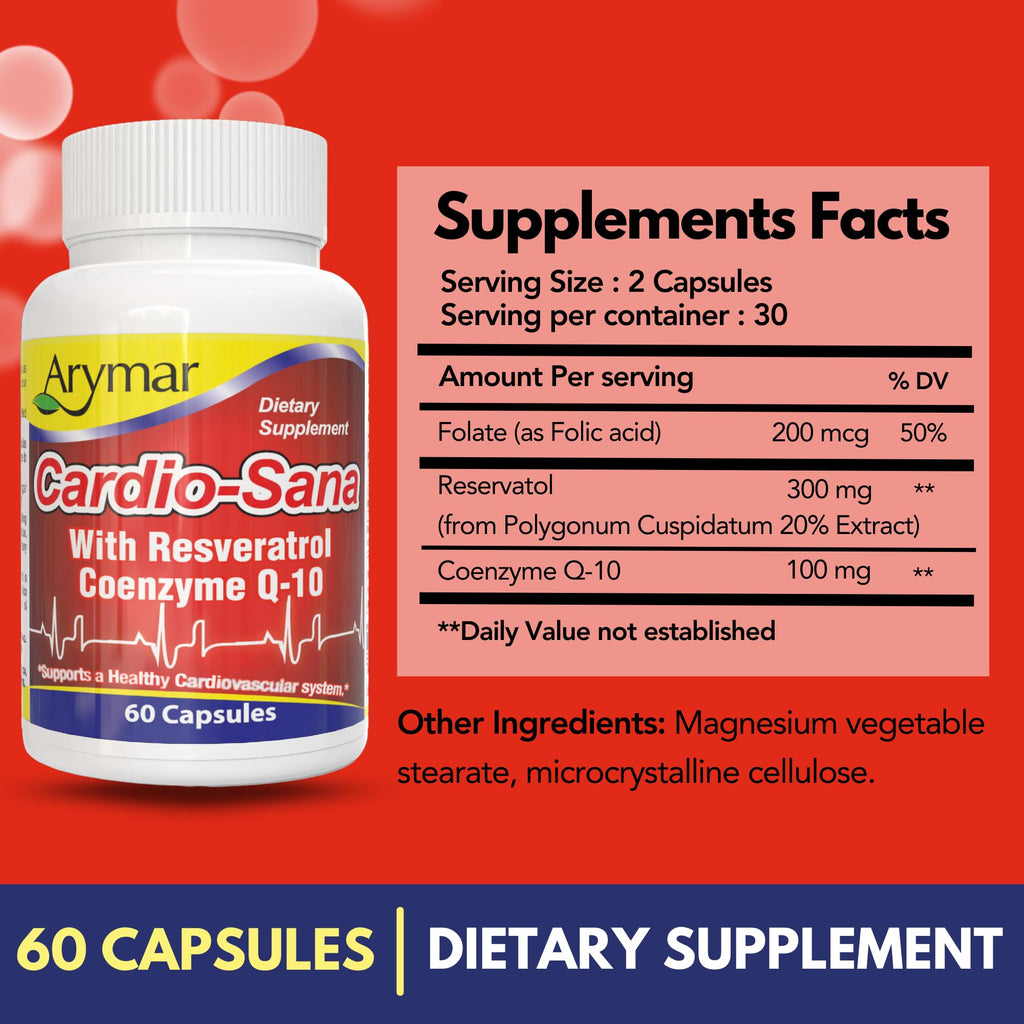 Arymar Cardio-Sana Co-Enzyme Q-10 & Resveratrol - 60 Capsules - image 5
