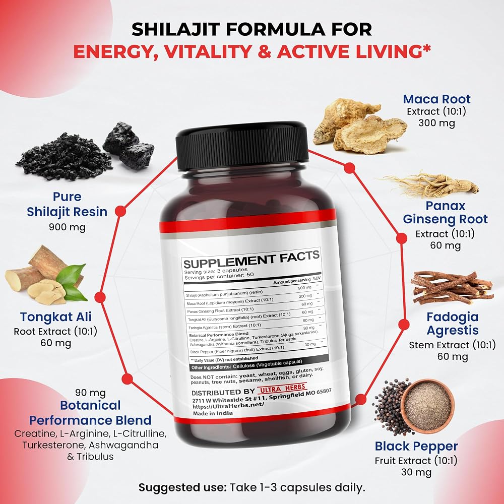Ultra Herbs Shilajit 1500mg with Maca & Panax Ginseng - 150 Capsules - image 4