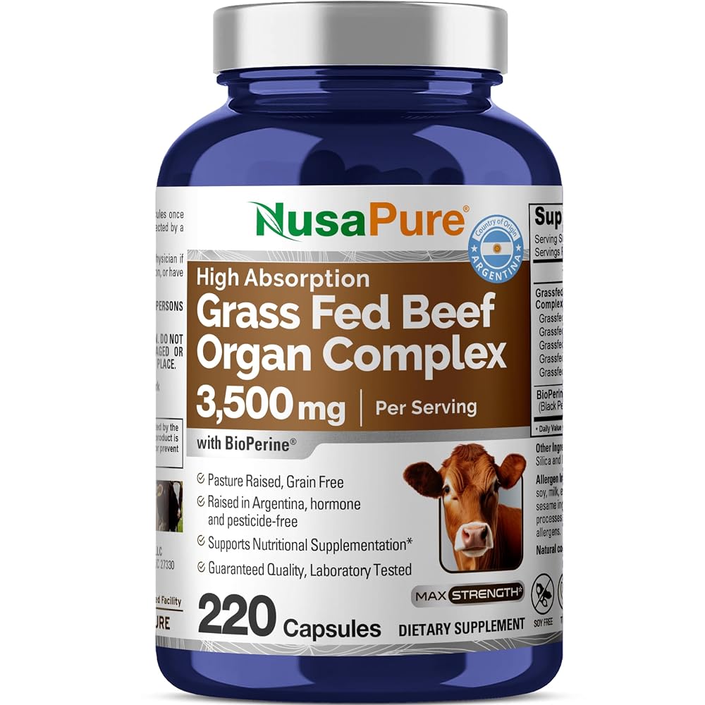 NusaPure Grass Fed Beef Organ Complex 3500mg - 220 Capsules