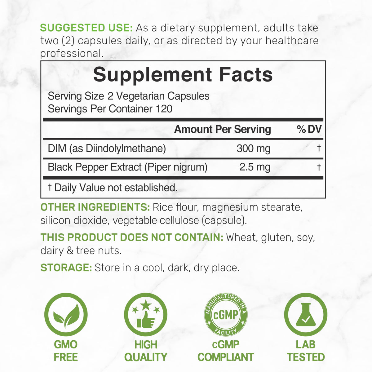 DEAL SUPPLEMENT DIM 300mg with Black Pepper - 240 Vegetarian Capsules - image 4