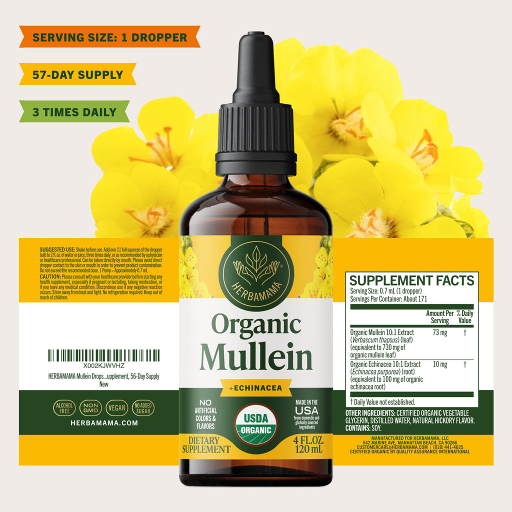HERBAMAMA USDA Organic Mullein Drops for Lungs - 4 oz - image 8