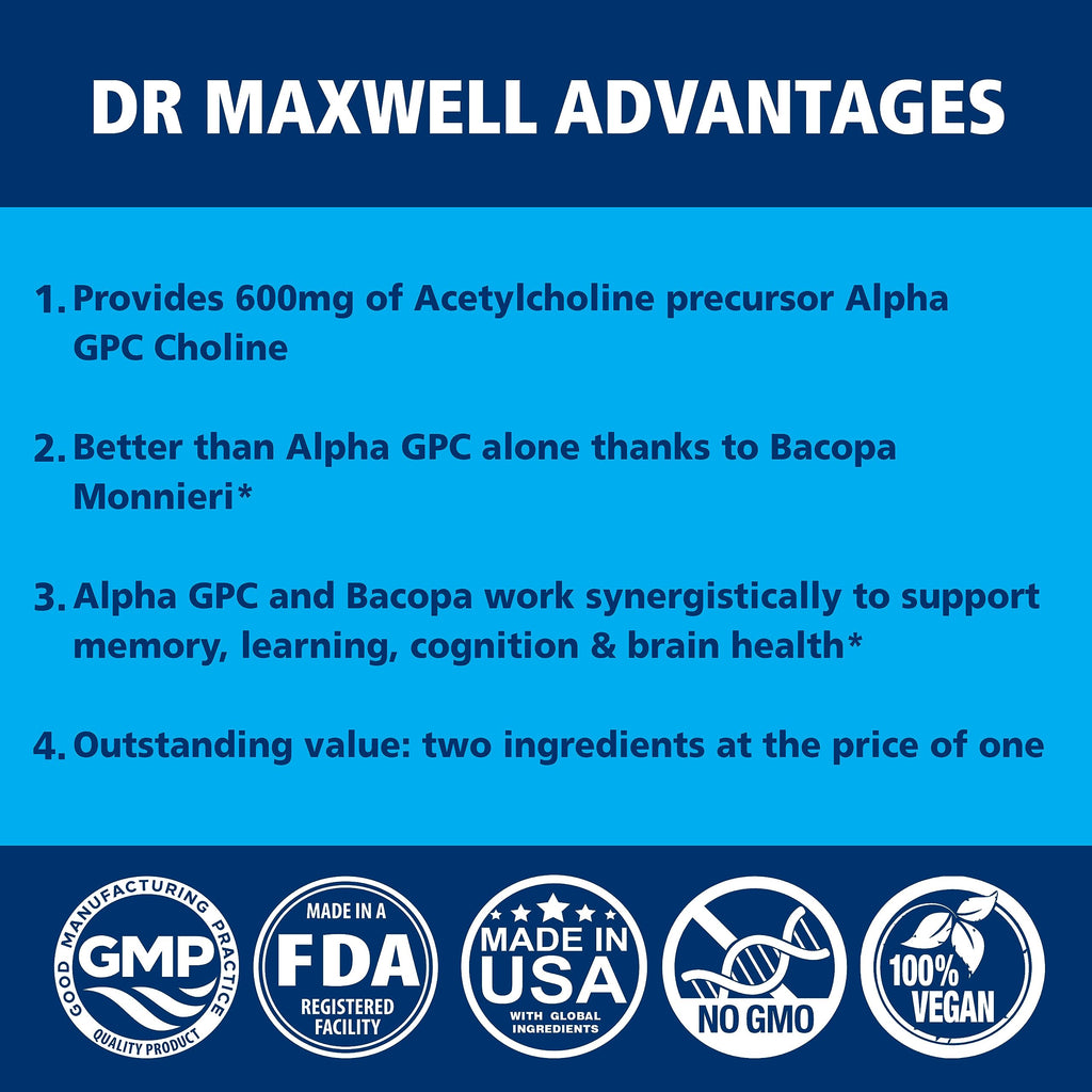 Dr. Maxwell Acetylcholine Alpha GPC 600mg + Bacopa - 60 Capsules - image 3